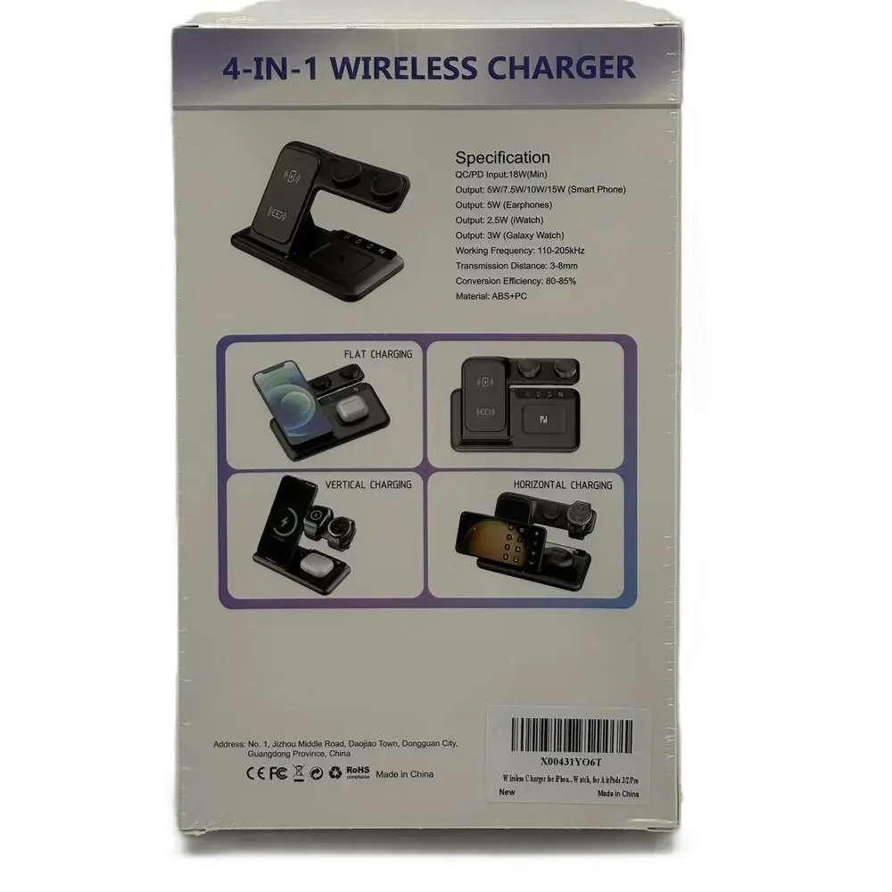 15W Fast 4-in-1 Wireless Charging Station for Phone, Dual Watch & Earbuds Black